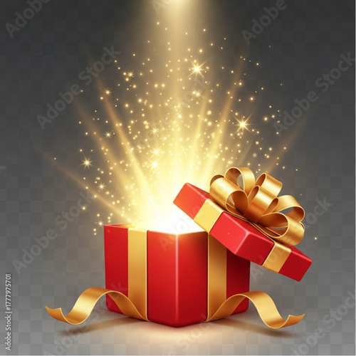 An eye-catching image features a beautifully wrapped gift box with a shining light spilling out, evoking feelings of excitement and anticipation for the special occasion.  vector illustration