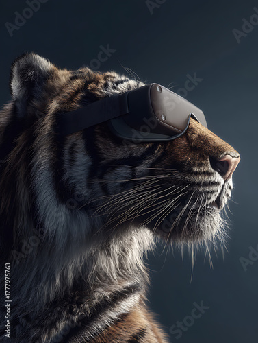 A large tiger wearing a VR headset