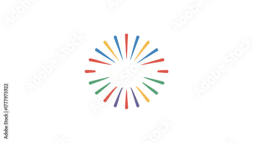 Abstract burst of colorful lines radiating outward from a central white space in an oval shape
