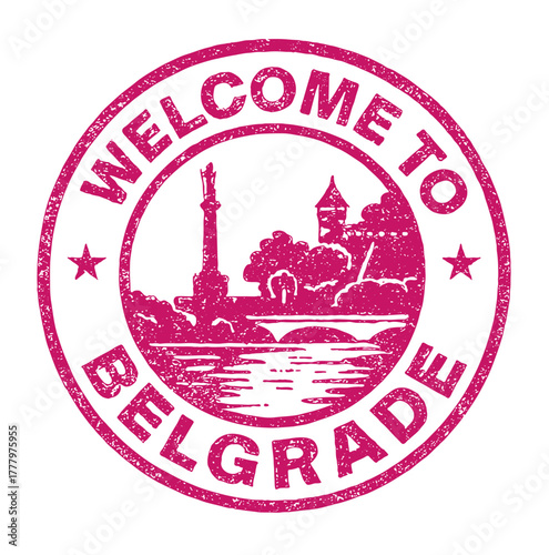 Explore the unique rubber stamp design that welcomes visitors to Belgrade's Kalemegdan Fortress, featuring iconic landmarks and travel vibes