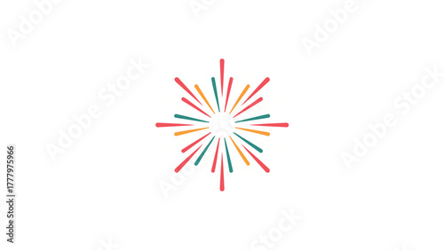 Vibrant abstract starburst explosion of colorful lines radiating from a central point on a white background