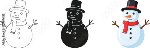 Fotografija An illustration featuring three distinct representations of a snowman