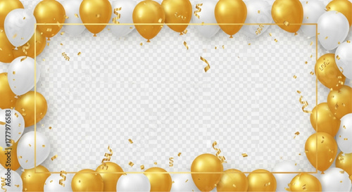 A festive balloon frame decoration for party or event with transparent background.  vector illustration