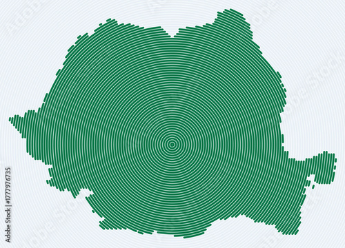 Romania shape rings. Country map formed by stacked circles. Romania boundary shape design. Stylish vector illustration.