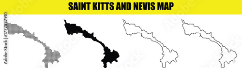 Hand made Saint Kitts and Nevis map set detailed vector illustration with black gray and outline versions By Adobe Illustrator