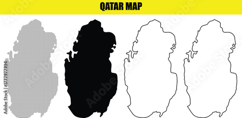 Hand made Qatar map set vector illustration in black gray and outline styles perfect for geographic and infographic design By Adobe Illustrator