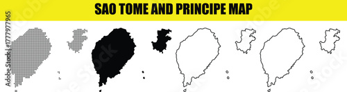Hand made Sao Tome and Principe map set detailed vector illustration showing different map styles perfect for geographic and travel designs By A