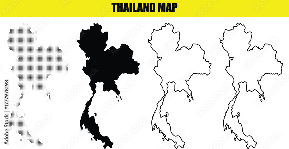 Obraz premium Hand made Thailand map vector illustration in black and white for infographic and geographic design projects By Adobe Illustrator