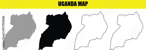 Hand made Uganda map vector illustration different styles and outlines for infographic and design projects By Adobe Illustrator