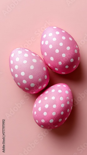 Pink Polka Dot Eggs Arranged on a Soft Pink Background for Festive Decoration