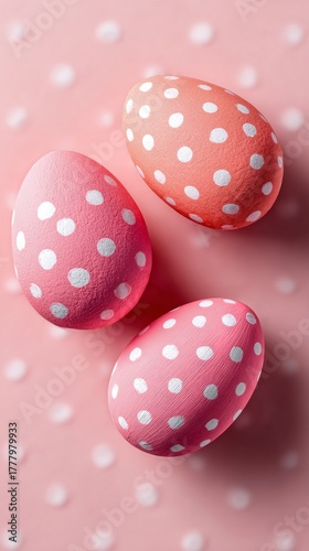 Colorful Polka Dot Eggs Arranged on a Pink Background for Spring Decoration