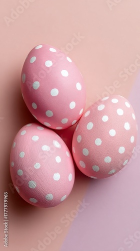 Colorful Polka Dot Eggs Arranged on a Pink Background for Spring Decoration