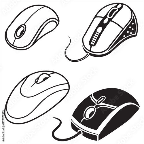 line art  computer mouse icon set