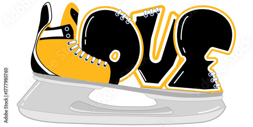 LOVE lettering featuring a hockey skate as the “L”, in gold and black tones. A bold, urban style perfect for sports-inspired street art and graffiti.