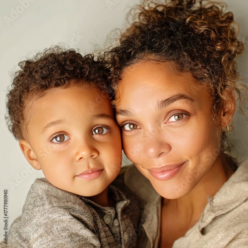 Joyful Mother and Son Share a Warm Moment With Smiles in a Cozy Indoor Setting
