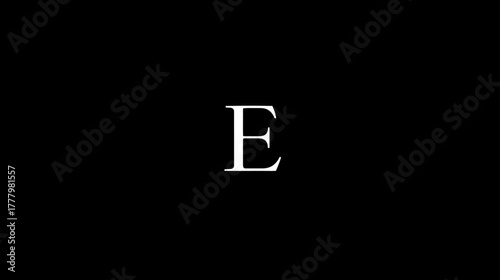 Elegant white serif uppercase letter E on a stark black background, a minimalist typography design element for various concepts.