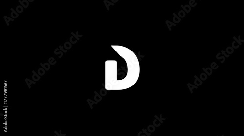 Clean, modern, stylized white uppercase letter D on a black background, a simple graphic alphabet character for design concepts