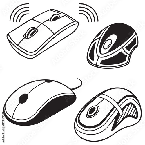 line art  computer mouse icon set