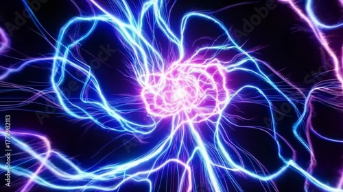 Electric Blue and Purple Light Patterns Creating Abstract Digital Energy Waves Against Dark Background