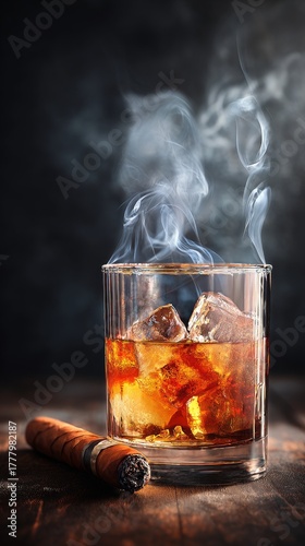 Enjoying Whiskey on the Rocks With a Cigar in a Cozy Setting