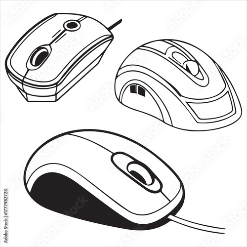 line art  computer mouse icon set
