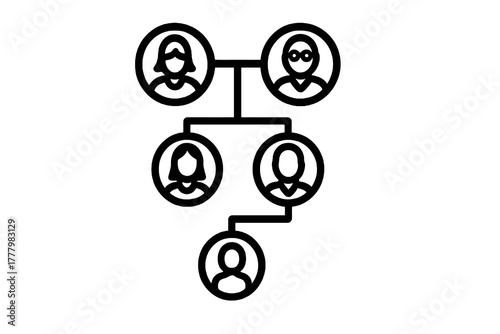 Minimal black family lineage vector icon symbolizing heritage, ancestry, and family structure, ideal for educational, cultural, or genealogy use.