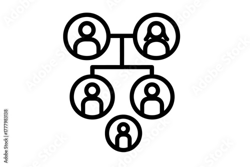 Black vector icon of a connected family tree representing ancestry, genealogy, and generational lineage, perfect for family history designs.