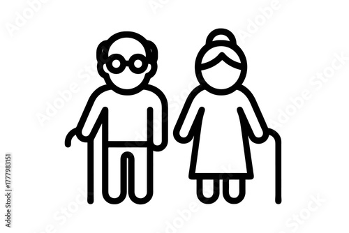 Minimal black family vector icon symbolizing grandparents, elderly care, and generational connection, ideal for family or community design use.