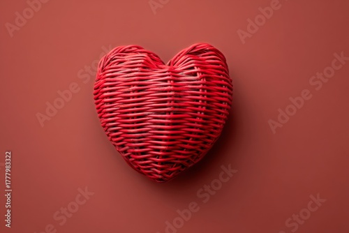 Red Woven Heart on a Vibrant Backdrop for Decorative Purposes and Celebrations