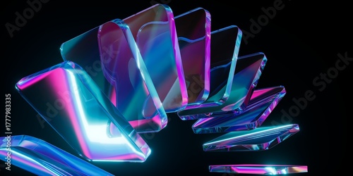 Abstract background design, composition with glass shapes, 3d render
