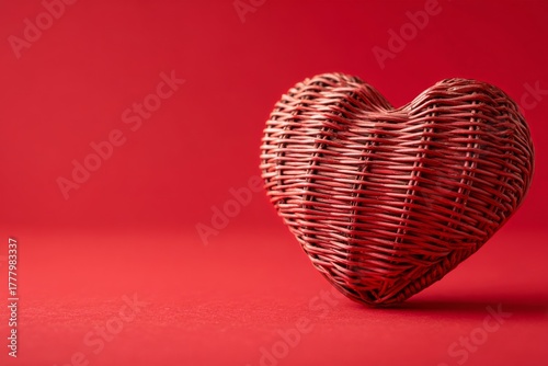 Heart-shaped Woven Basket on a Vibrant Red Background for Decoration or Gifting
