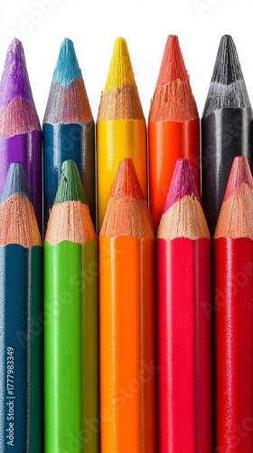 Colorful Pencils Arranged in a Row Ready for Art Projects in Bright Shades