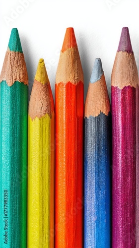 Colorful Pencils Arranged in a Row Ready for Art Projects in Bright Shades