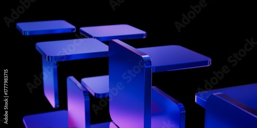 Abstract geometric blocks on dark background, 3d render