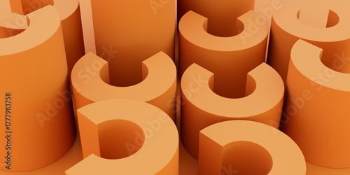 Fototapeta Naklejka Na Ścianę i Meble -  Abstract geometric composition, orange background design, 3d render