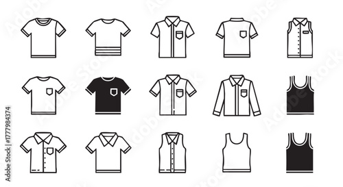 Collection of minimal t shirt icon designs for graphic design needs