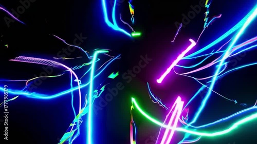 Abstract Light Trails in Blue and White Against a Dark Background with Motion Blur Effects