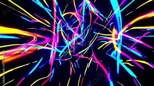 Vibrant Abstract Light Trails in Dynamic Motion Against a Dark Background