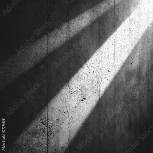 Light Beams Create Dramatic Patterns on a Textured Concrete Wall in a Dim Set...