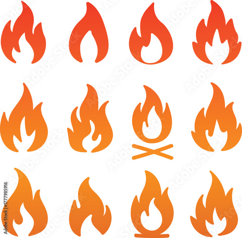 Collection of fire Flame Icons and Symbols