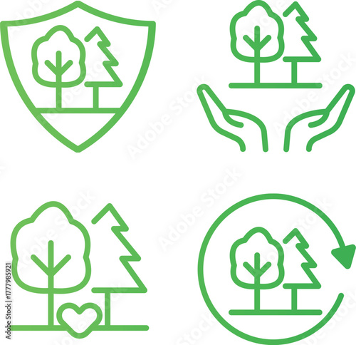Green Lineal Icons for Nature Protection and Sustainability