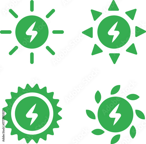 Green Solar and Renewable Energy Power Icons Set