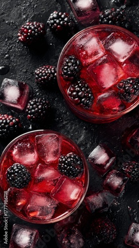 Refreshing Blackberry Drink With Ice on a Dark Surface Ready to Enjoy in Summer