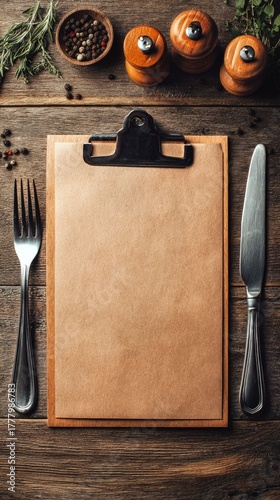 Fresh Ingredients and a Blank Menu Ready for a Culinary Adventure in a Cozy K...