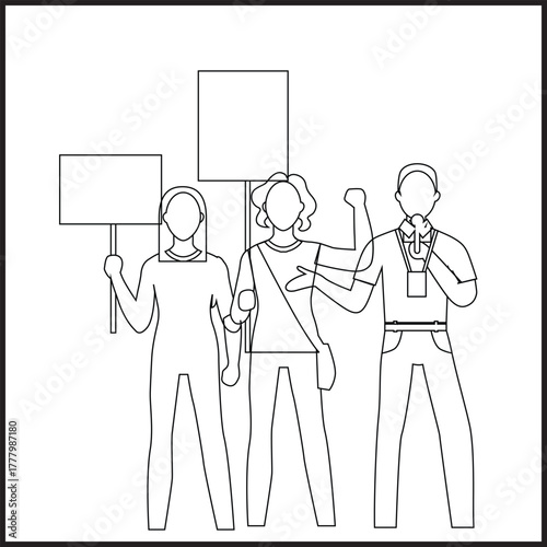Protest people holding posters flat vector illustration