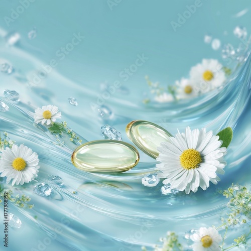 Calm Water Surface With Flowers and Smooth Stones Creating a Soothing Scene