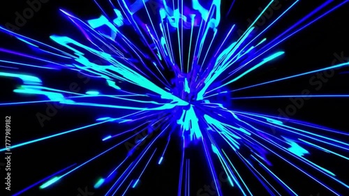Dynamic Blue Light Rays Exploding from Center on Dark Background for Stunning Visual Effects Design