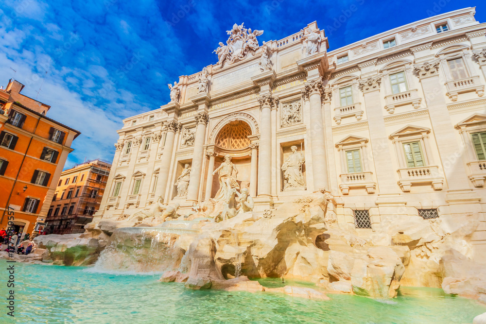 Fototapeta premium view of famous Fountain di Trevi in Rome at day, Italy