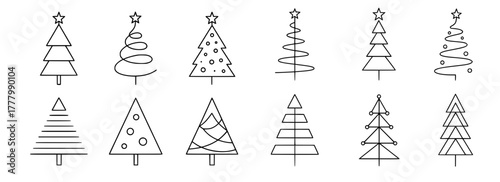 Set of 12 vector icons of xmas tree simple shapes
