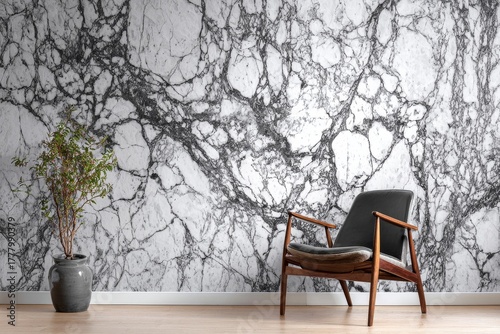 Modern Living Space With Stylish Chair Against Marble Wall